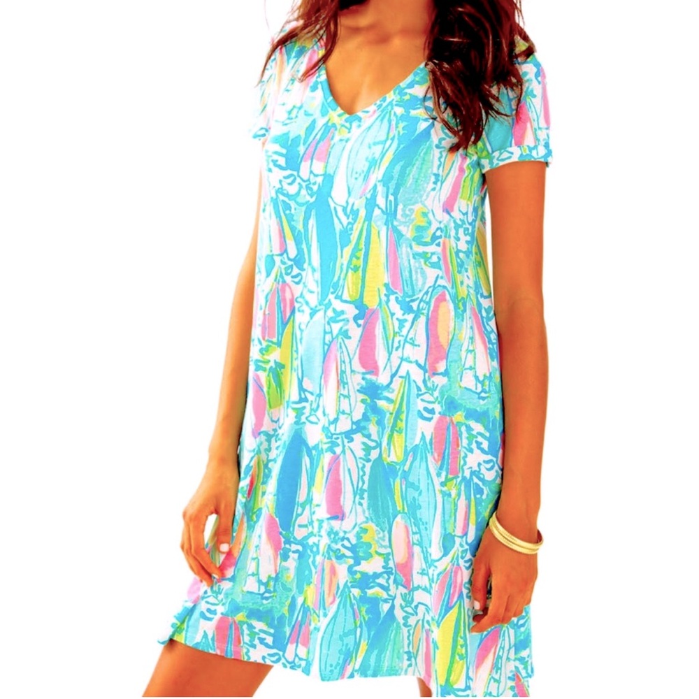 Lilly Pulitzer Sailboat Beach and Bae Print Jessica Short Sleeve Dress